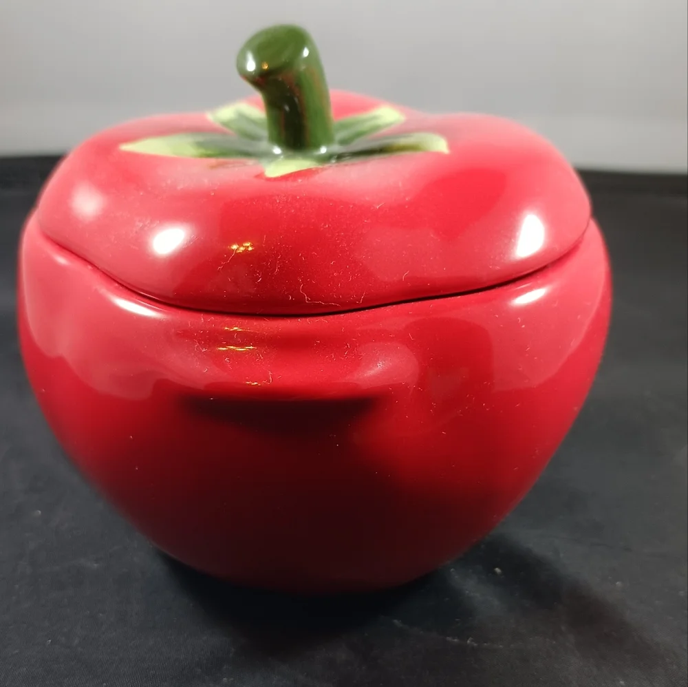 Vintage Tomato Shape Sugar/ Salt Jar Dish Small 4in x 4in